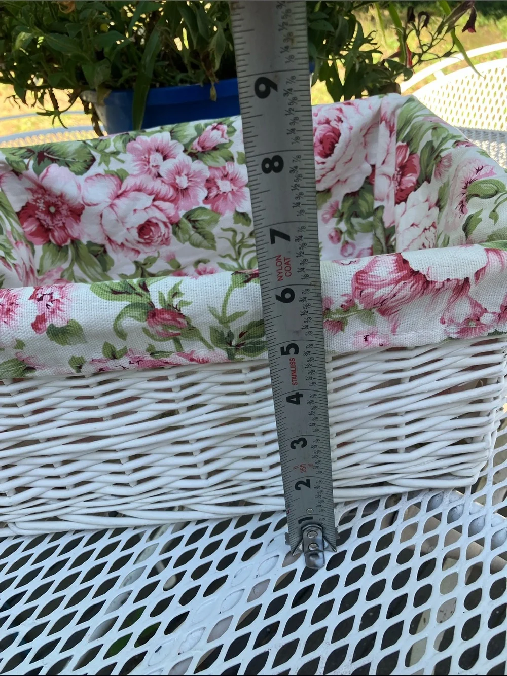 White Wicker Basket With Cotton Lining in Flower Design